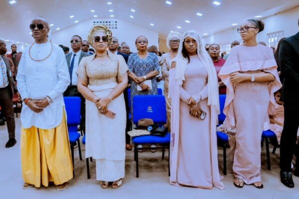 Governor Sheriff Oborevwori and Arigbodi family members at the wedding thanksgiving service in Asaba