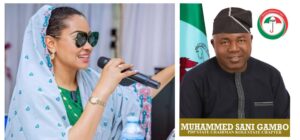 Sen. Natasha Akpoti, Senator representing Kogi Central (L), Hon. Muhammed Sanni Gambo, Kogi PDP Chairman (R)