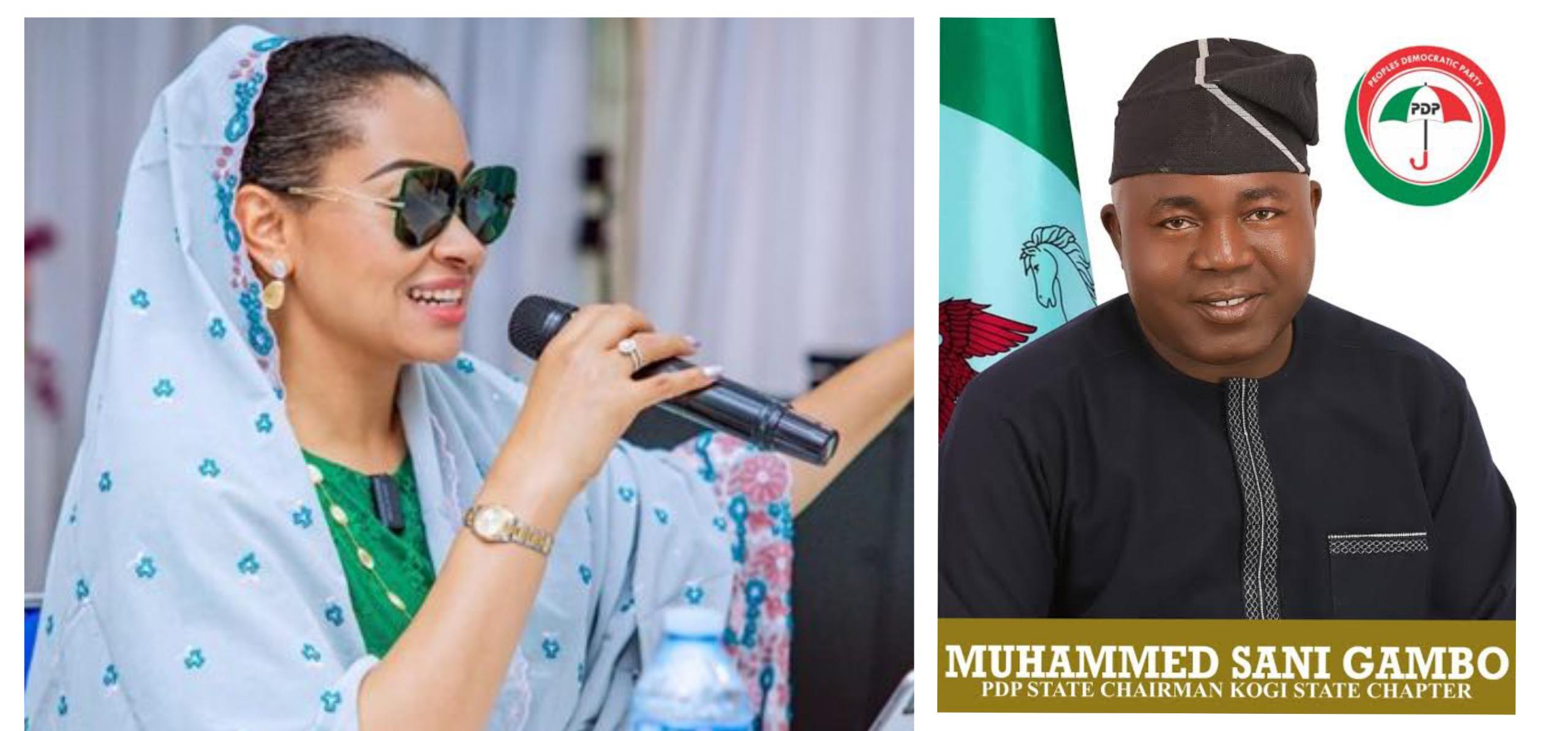Sen. Natasha Akpoti, Senator representing Kogi Central (L), Hon. Muhammed Sanni Gambo, Kogi PDP Chairman (R)