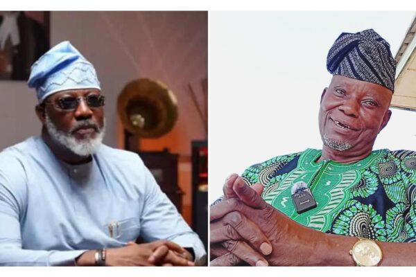 Sen. Dino Melaye (L), Chief Richard Asaje (R)