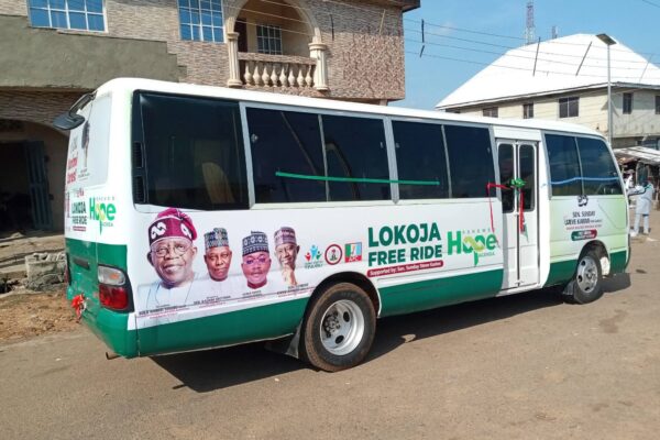 Commuters board the Coastal Bus Free Ride along the Zango–Nataco corridor in Lokoja.